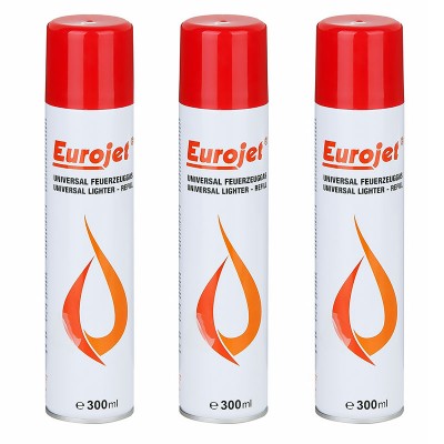 Set gaz pentru incarcat brichete Eurojet, 3 tuburi, universal, 300 ml, cu 5 mufe diferite incluse